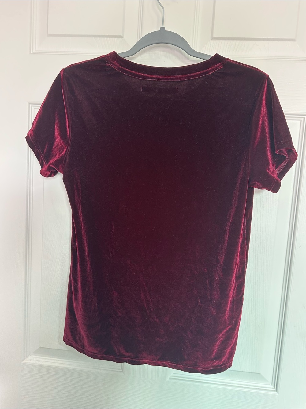 Abercrombie & Fitch Women's Velvet Short Sleeve Tee - Wine - Picture 2 of 6